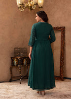 Juniper Green Floral Embroidered Cotton Dress with Button Details | Grocsy