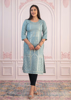 Juniper Mint Printed Viscose Straight Fit Kurta | Grocsy