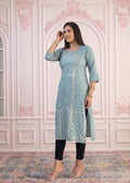 Juniper Mint Printed Viscose Straight Fit Kurta | Grocsy