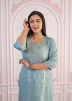 Juniper Mint Printed Viscose Straight Fit Kurta | Grocsy