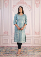 Juniper Women's Mint Printed Viscose Straight Fit Kurta | Grocsy