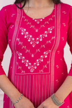 Juniper Fuchsia Printed Viscose Straight Fit Kurta With Round Neck | Grocsy