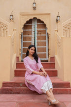 Juniper Pink Embroidered Viscose Kurta with Printed Cotton Pant | Grocsy