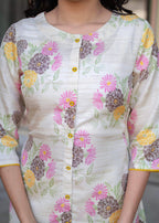 Juniper Ivory Floral Viscose Kurta with Printed Cotton Pant & Button Details | Grocsy