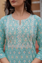 Juniper Light Blue Ethnic Motif Printed Viscose Kurta Set With Sequin & Thread Work | Grocsy