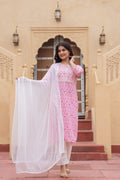 Juniper Women's Pink Ethnic Motif Printed Viscose Kurta Set With Sequin & Thread Work | Grocsy