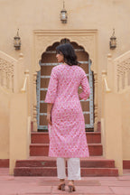 Juniper Women's Pink Ethnic Motif Printed Viscose Kurta Set With Sequin & Thread Work | Grocsy