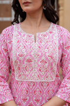 Juniper Women's Pink Ethnic Motif Printed Viscose Kurta Set With Sequin & Thread Work | Grocsy