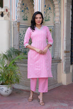 Juniper Pink Brocade Kurta-Pant & Dupatta Set With Sequins & Tassels | Grocsy