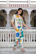 Juniper Multicolor Abstract Printed Co-Ord Set In White Base | Grocsy