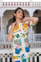 Juniper Multicolor Abstract Printed Co-Ord Set In White Base | Grocsy