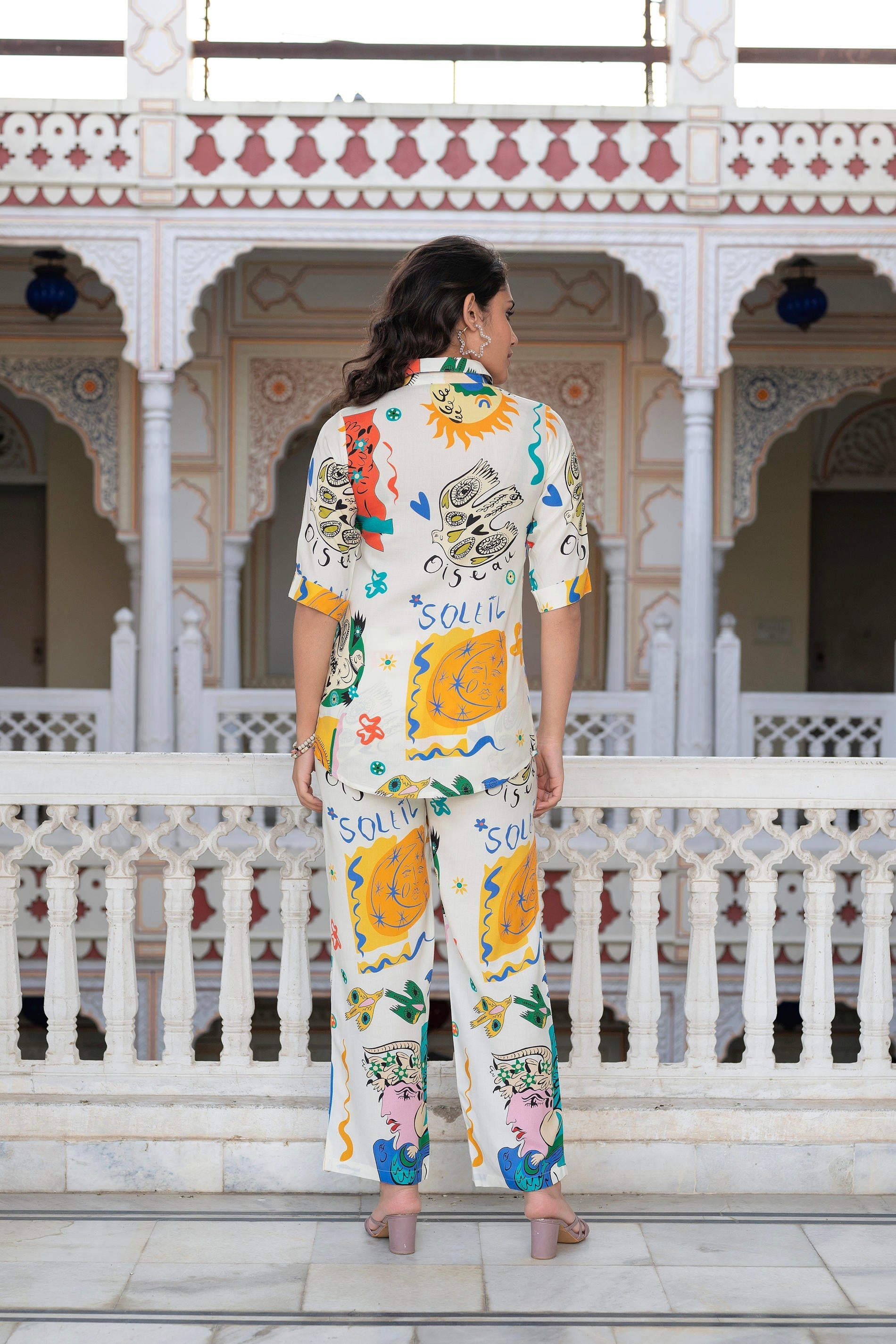 Juniper Multicolor Abstract Printed Co-Ord Set In White Base | Grocsy