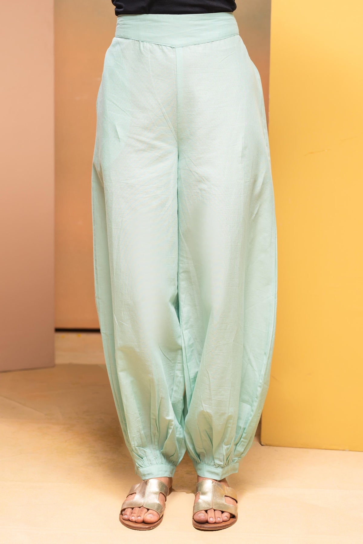 Juniper Mint Cotton Solid Pant For Women | Grocsy