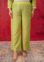 Juniper Lime Green Chanderi Kurta Pant Dupatta Set with Thread & Bead Work | Grocsy