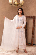 Juniper Off-White Chanderi Floral Embroidered Kurta with Palazzo, Dupatta & Bead Work | Grocsy