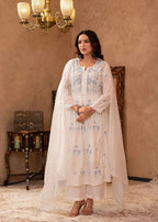 Juniper Off-White Chanderi Floral Embroidered Kurta with Palazzo, Dupatta & Bead Work | Grocsy