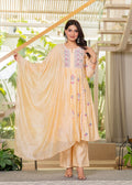 Juniper Yellow Embroidered Flared Kurta Set With Dupatta | Grocsy