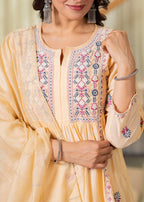 Juniper Yellow Embroidered Flared Kurta Set with Dupatta | Grocsy