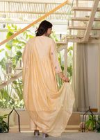 Juniper Yellow Embroidered Flared Kurta Set with Dupatta | Grocsy