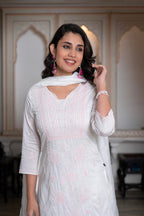 Juniper Off-White Chanderi Kurta with Bead Work & Thread Detailing | Grocsy
