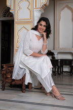 Juniper Off-White Chanderi Kurta with Bead Work & Thread Detailing | Grocsy