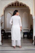 Juniper Off-White Chanderi Kurta with Bead Work & Thread Detailing | Grocsy