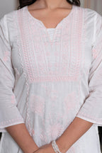 Juniper Off-White Chanderi Kurta with Bead Work & Thread Detailing | Grocsy