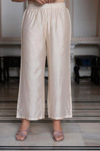 Juniper Peach Chanderi Kurta-Pant & Dupatta Set with Bead & Floral Thread Work | Grocsy
