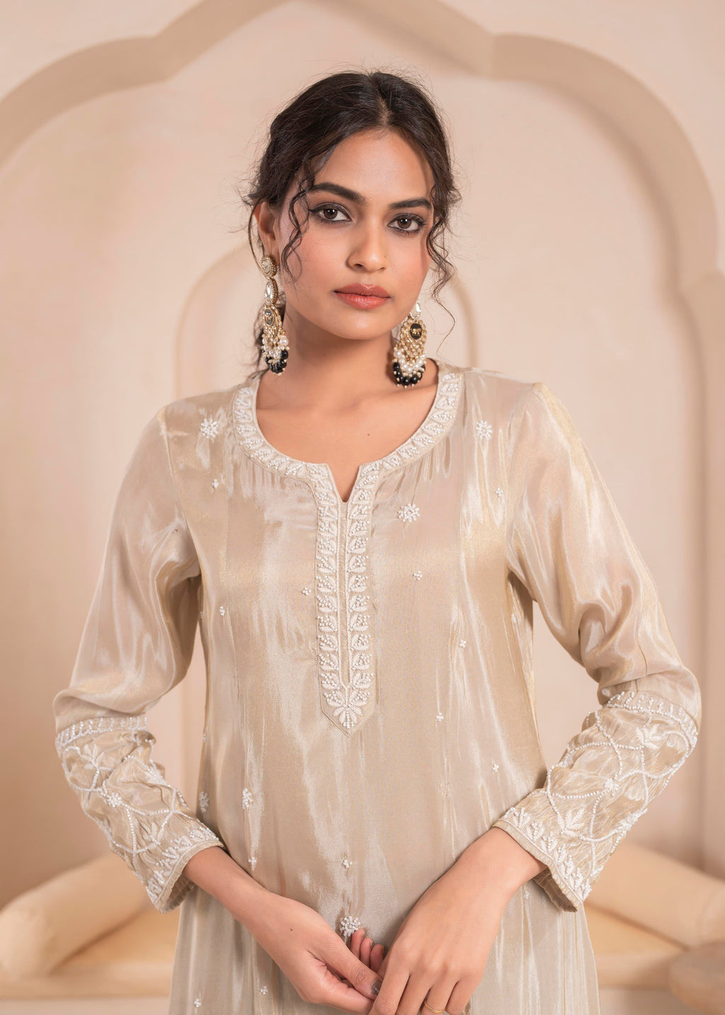 Juniper Embroidered Dress with Subtle Shimmer and Dupatta | Grocsy