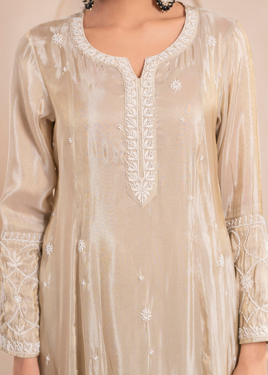 Juniper Embroidered Dress with Subtle Shimmer and Dupatta | Grocsy