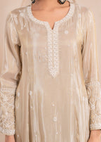 Juniper Embroidered Dress with Subtle Shimmer and Dupatta | Grocsy