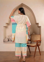 Juniper Ivory Printed Kaftan-Style Kurta Set with Drawstring Waist and Tribal Pastel Print | Grocsy