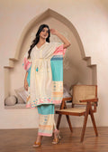 Juniper Ivory Printed Kaftan-Style Kurta Set with Drawstring Waist and Tribal Pastel Print | Grocsy