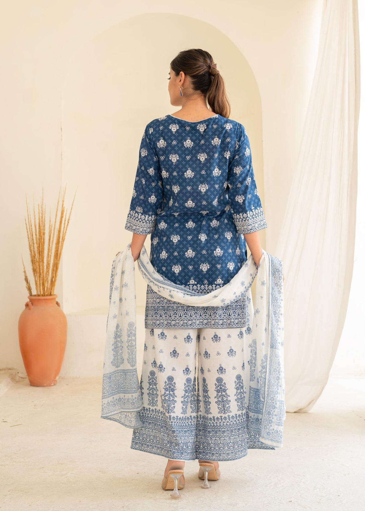 Juniper Floral Embroidered Cotton Kurta, Printed Straight-Fit Pants | Grocsy