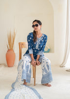 Juniper Floral Embroidered Cotton Kurta, Printed Straight-Fit Pants | Grocsy