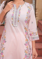 Juniper Soft Pastel Floral Printed Onion Pink Kurti Set | Grocsy