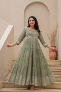 Juniper Azure Green Whispers Boho Tiered Anarkali Dress | Grocsy