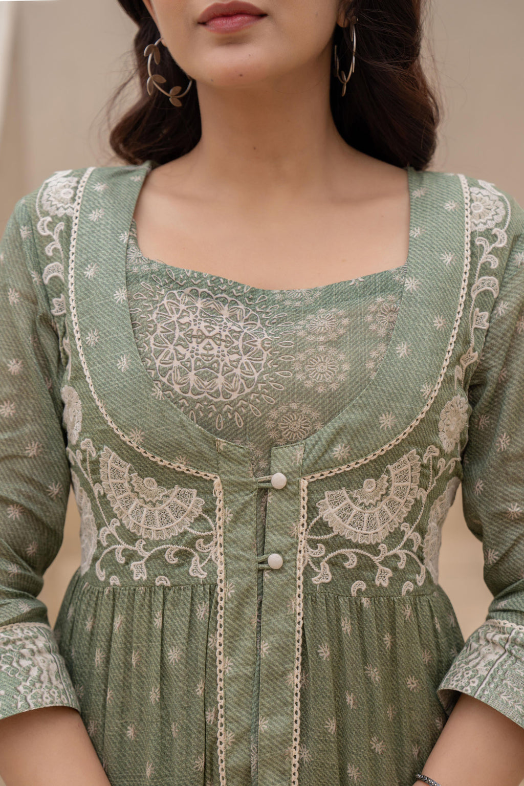 Juniper Azure Green Whispers Boho Tiered Anarkali Dress | Grocsy