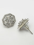 NVR Women's Silver-Plated AD- Studded Circular Shaped Studs Earring | Grocsy