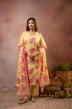 Juniper Gulbahaar Blush Floral Kurta Pant And Dupatta Set | Grocsy