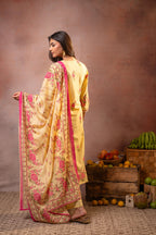 Juniper Gulbahaar Blush Floral Kurta Pant And Dupatta Set | Grocsy