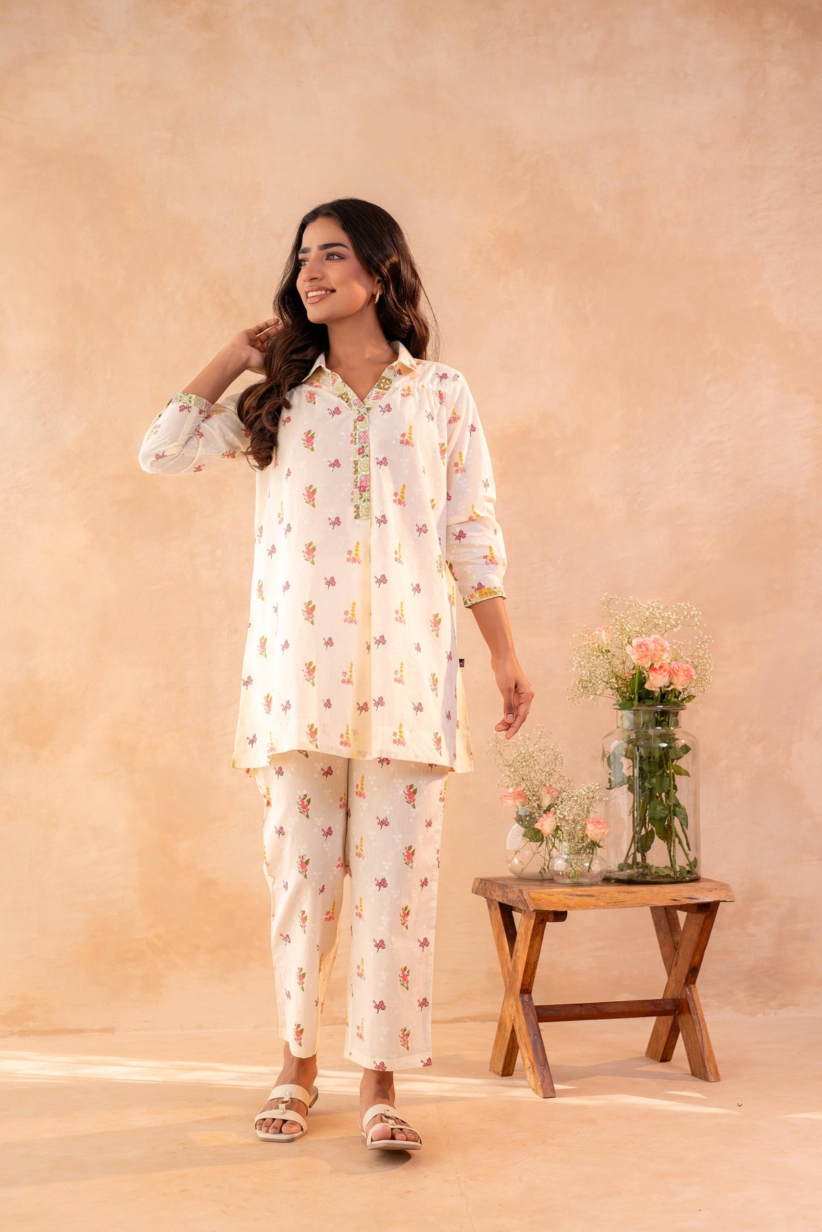 Juniper Off-White Garden Print Co-ord Set | Grocsy