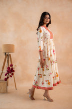 Juniper Beige Gulnaar Floral Yoke Dress | Grocsy