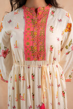 Juniper Beige Gulnaar Floral Yoke Dress | Grocsy