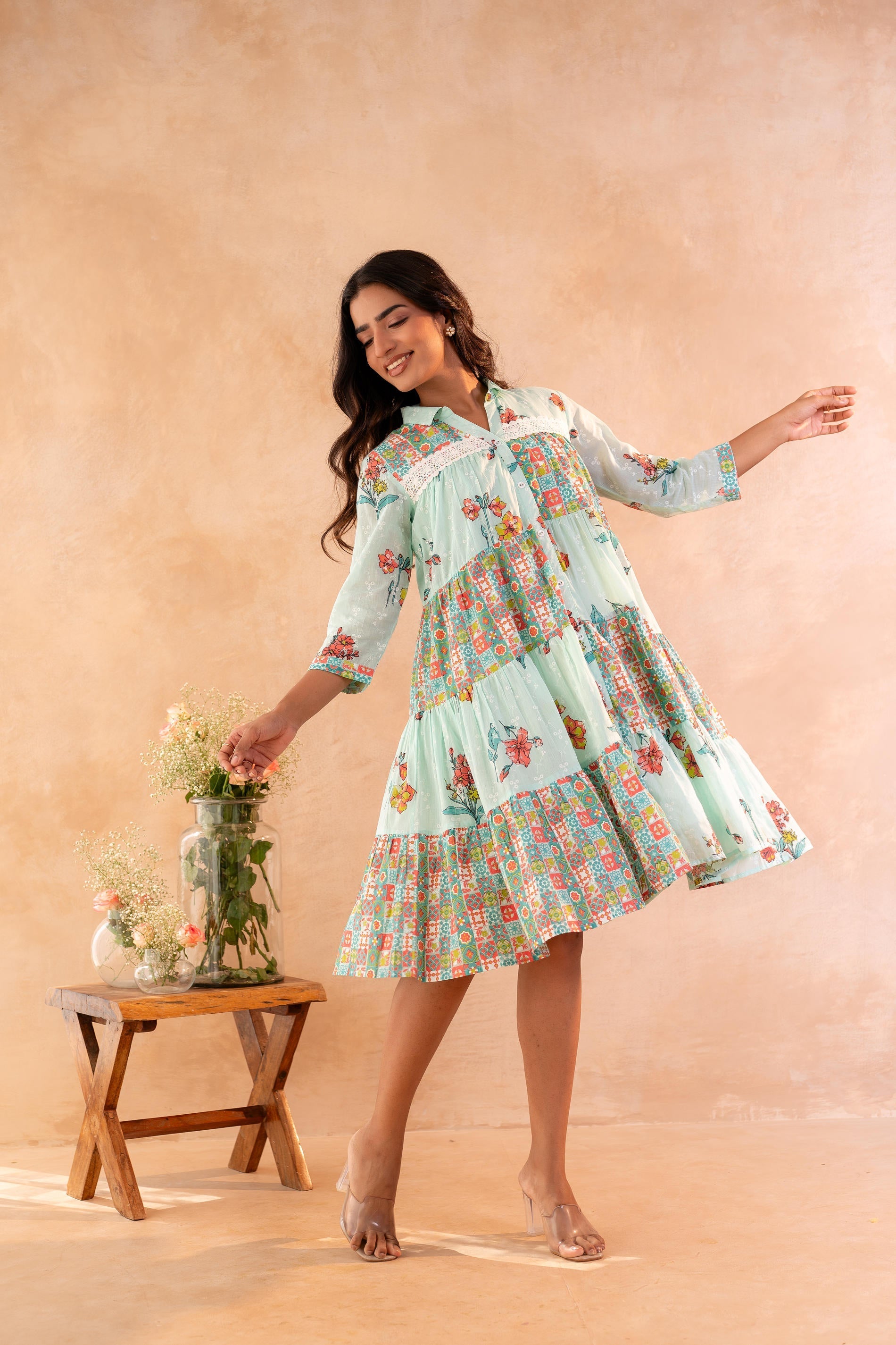 Juniper Mint Meadow Patchwork Tier Dress | Grocsy