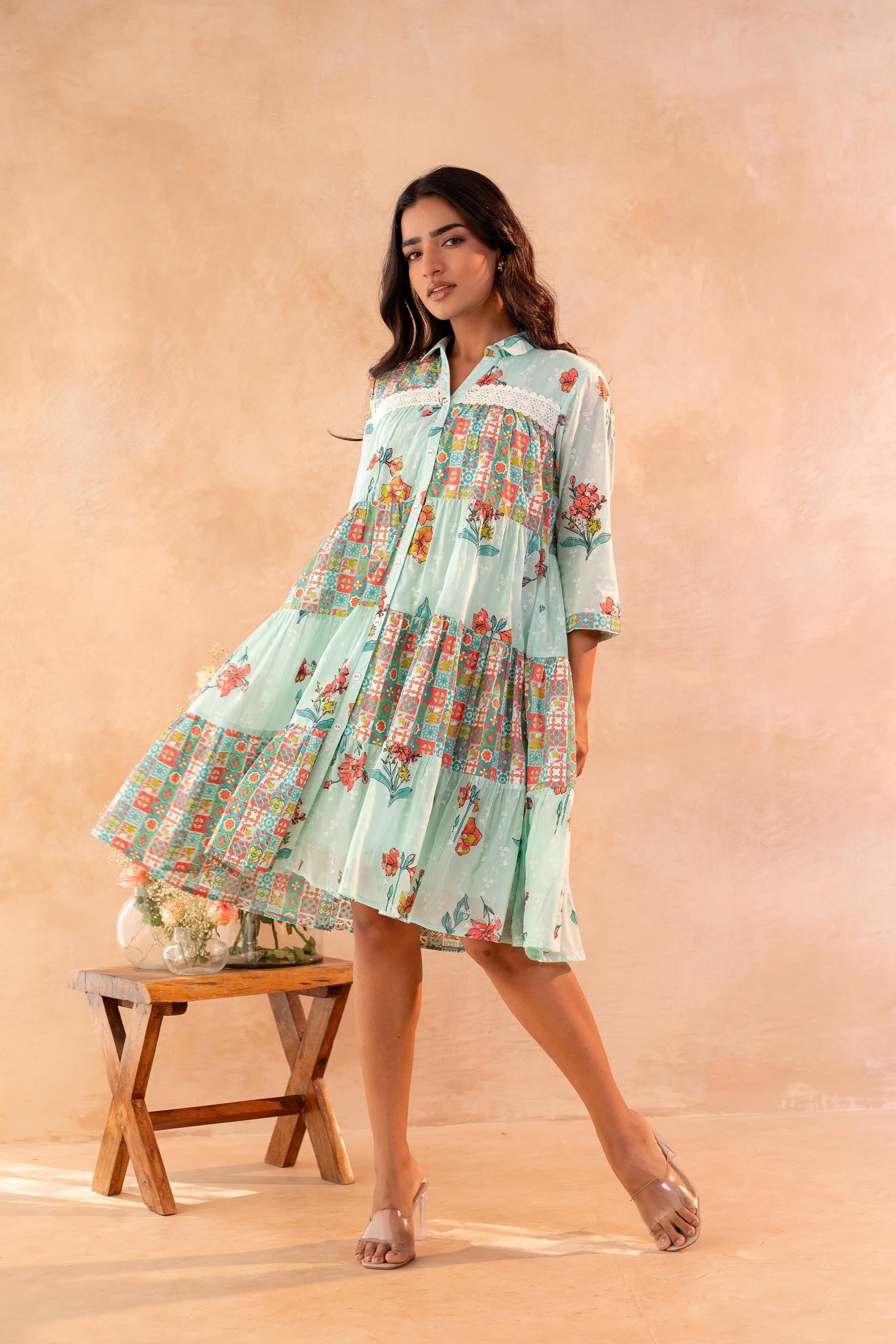 Juniper Mint Meadow Patchwork Tier Dress | Grocsy