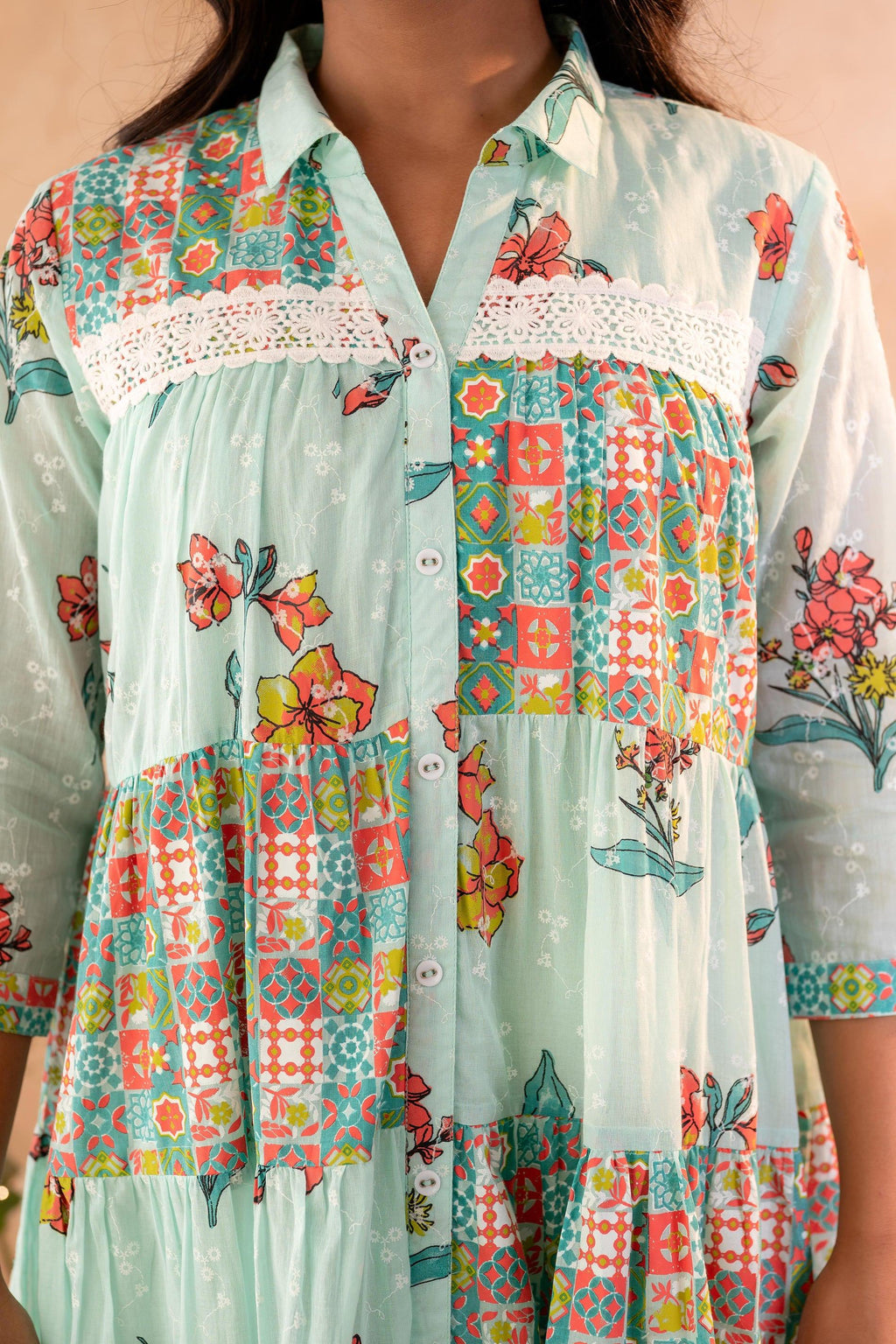 Juniper Mint Meadow Patchwork Tier Dress | Grocsy