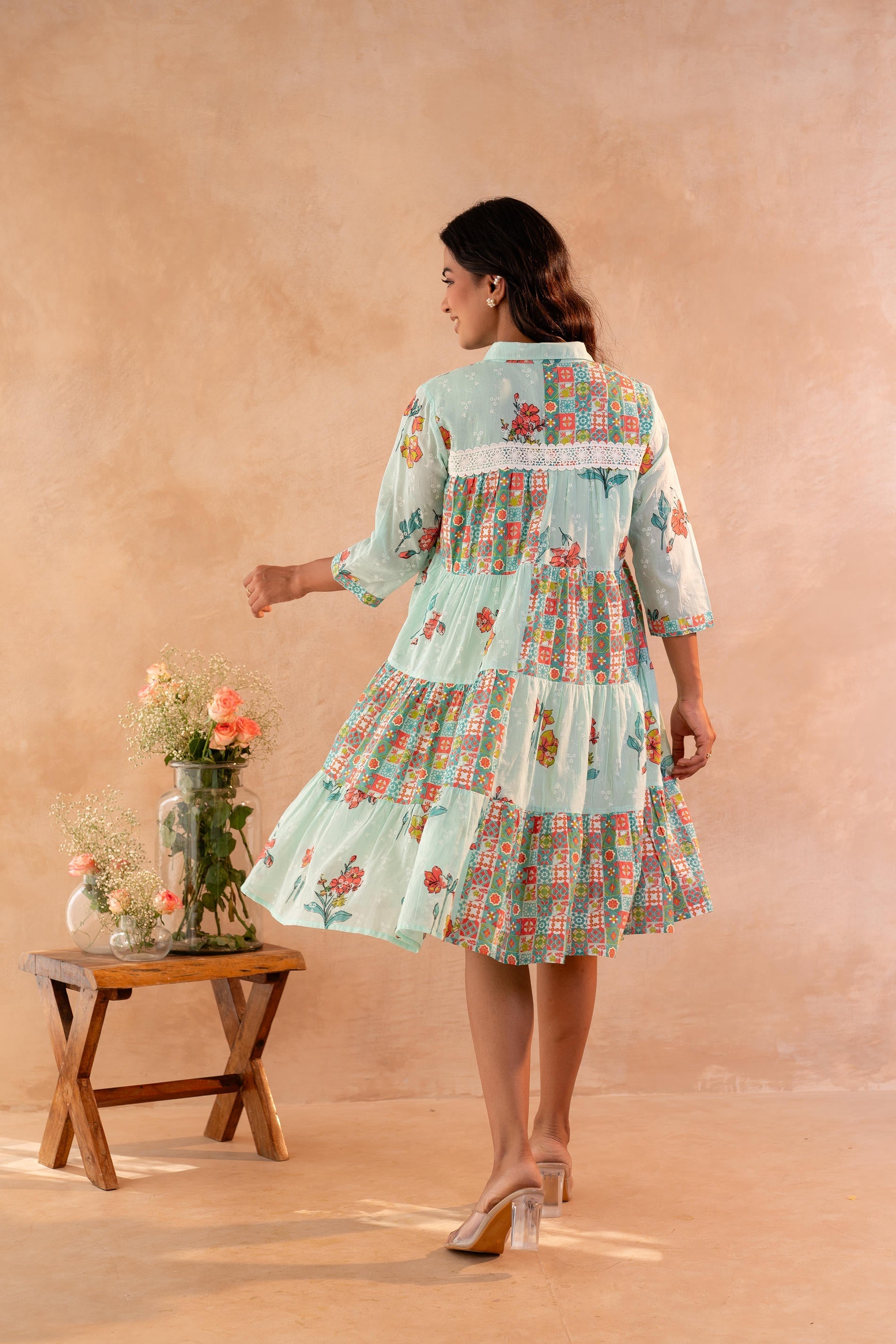 Juniper Mint Meadow Patchwork Tier Dress | Grocsy