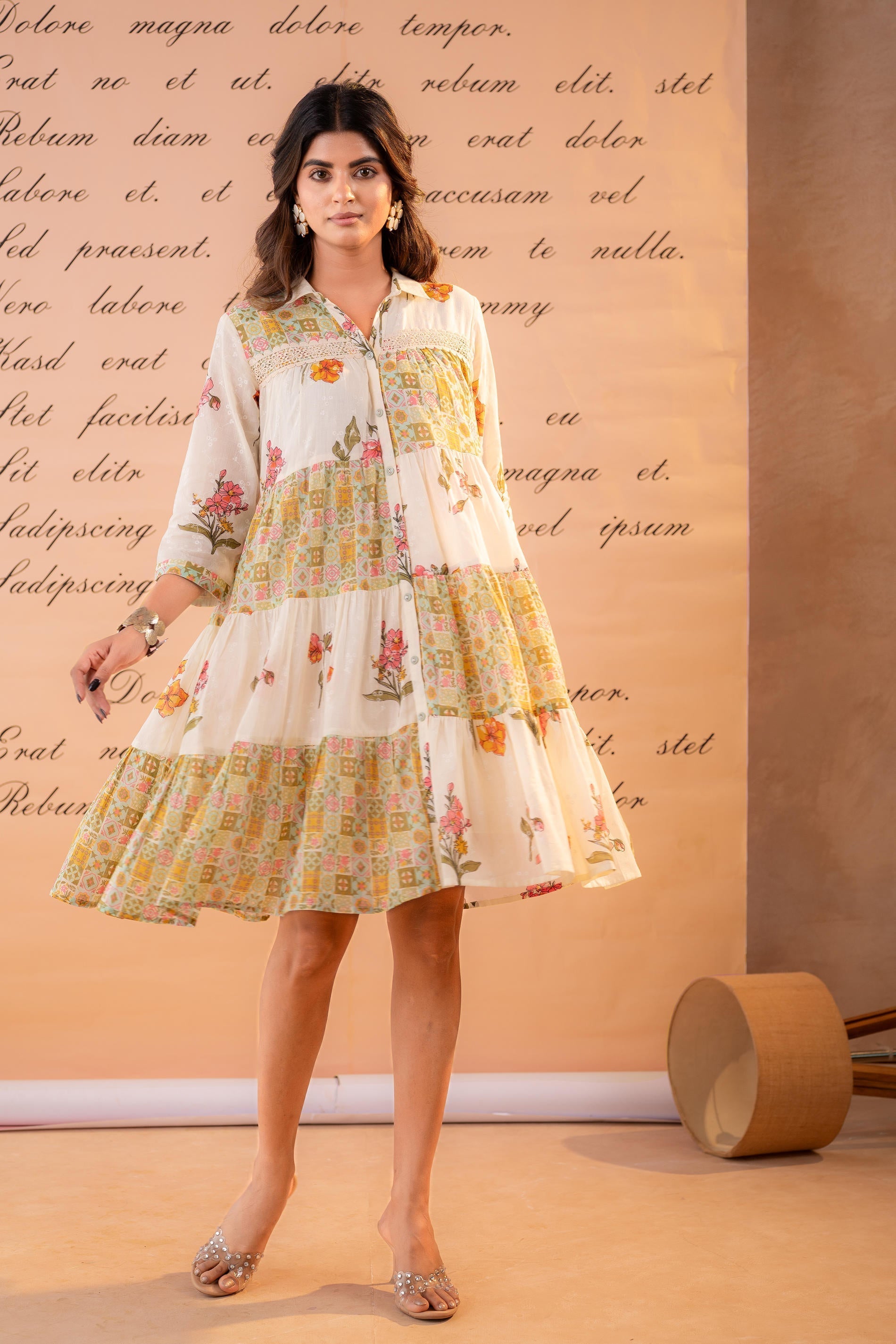 Juniper Off-White Meadow Patchwork Tier Dress | Grocsy