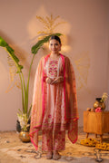 Juniper Noor-e-Gul Peach Printed Kurta Pant And Dupatta Set | Grocsy